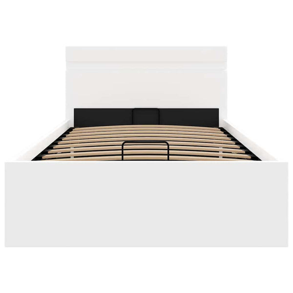Bett mit Bettkasten Hydraulisch LED Weiß Kunstleder 90x200cm