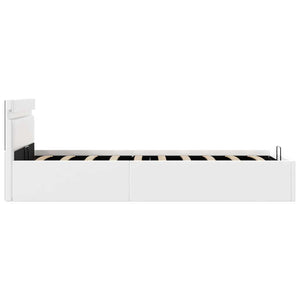 Bett mit Bettkasten Hydraulisch LED Weiß Kunstleder 90x200cm