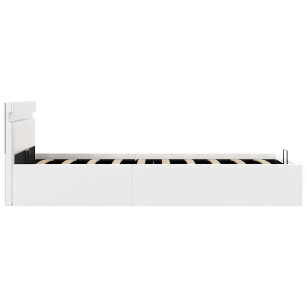 Bett mit Bettkasten Hydraulisch LED Weiß Kunstleder 90x200cm