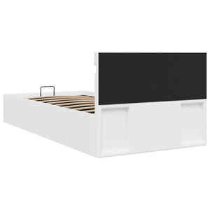 Bett mit Bettkasten Hydraulisch LED Weiß Kunstleder 90x200cm