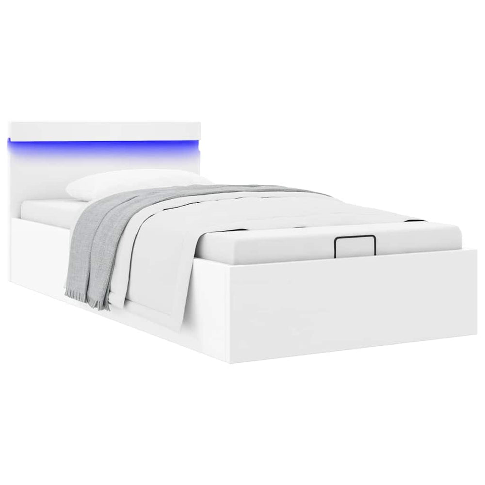 vidaXL Bed with Storage Hydraulic LED White Faux Leather 90x200cm
