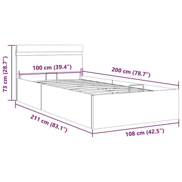 Bett mit Bettkasten Hydraulisch LED Weiß Kunstleder 100x200 cm