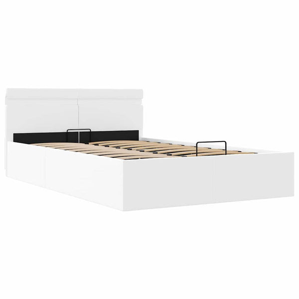Bett mit Bettkasten Hydraulisch LED Weiß Kunstleder 120x200 cm
