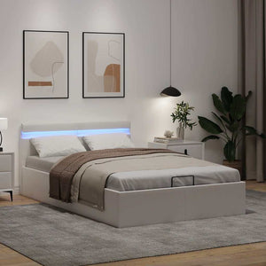 Bett mit Bettkasten Hydraulisch LED Weiß Kunstleder 120x200 cm