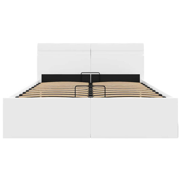 Bett mit Bettkasten Hydraulisch LED Weiß Kunstleder 120x200 cm