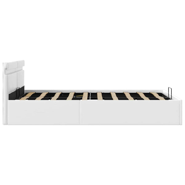 Bett mit Bettkasten Hydraulisch LED Weiß Kunstleder 120x200 cm