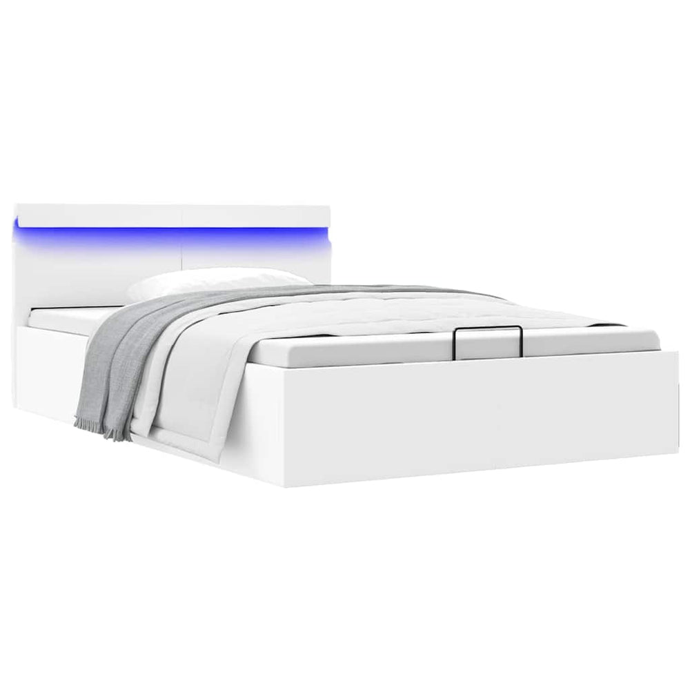 vidaXL Bed with Storage Hydraulic LED White Faux Leather 120x200 cm