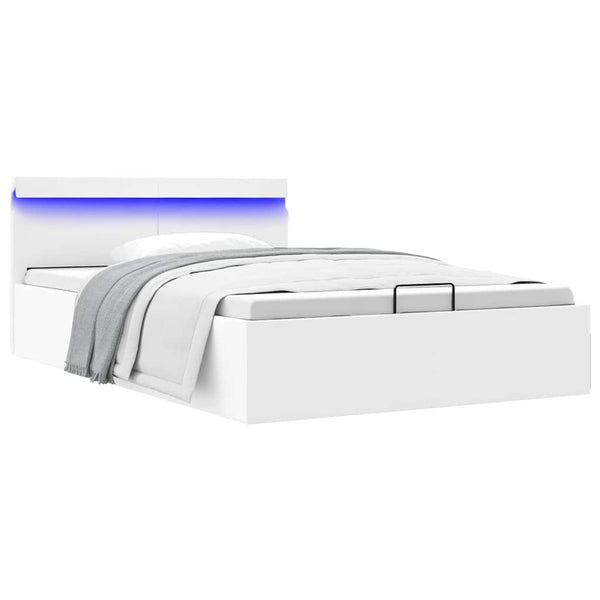 Bett mit Bettkasten Hydraulisch LED Weiß Kunstleder 120x200 cm