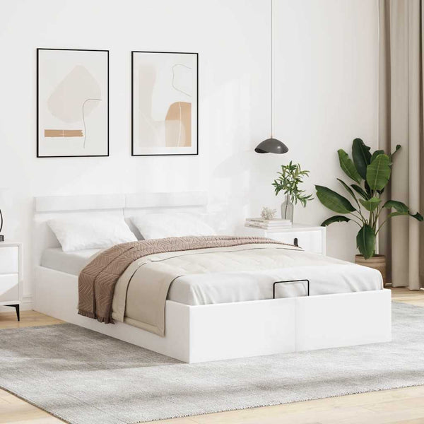 Bett mit Bettkasten Hydraulisch LED Weiß Kunstleder 140x200 cm