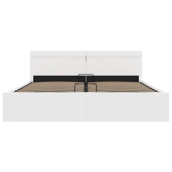 Bett mit Bettkasten Hydraulisch LED Weiß Kunstleder 160x200 cm