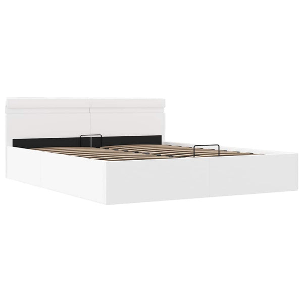 Bett mit Bettkasten Hydraulisch LED Weiß Kunstleder 180x200 cm