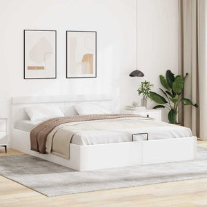 Bett mit Bettkasten Hydraulisch LED Weiß Kunstleder 180x200 cm