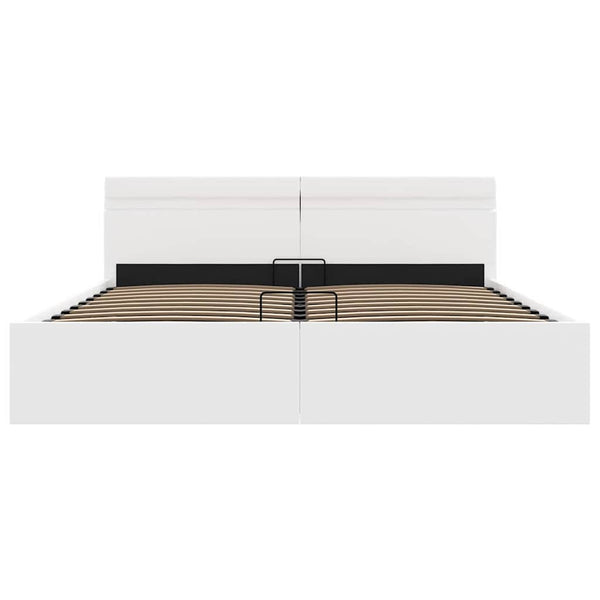 Bett mit Bettkasten Hydraulisch LED Weiß Kunstleder 180x200 cm