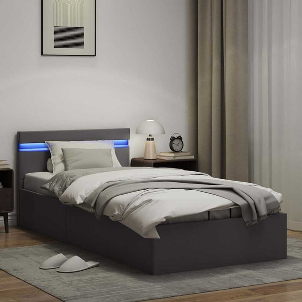 Bett mit Bettkasten Hydraulisch LED Grau Kunstleder 90x200 cm