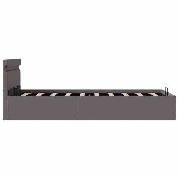 Bett mit Bettkasten Hydraulisch LED Grau Kunstleder 90x200 cm