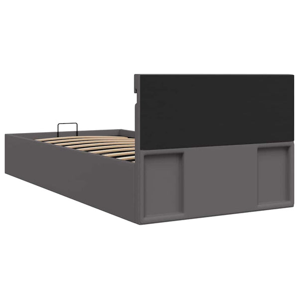 Bett mit Bettkasten Hydraulisch LED Grau Kunstleder 90x200 cm