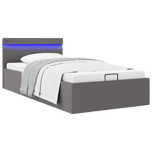 Bett mit Bettkasten Hydraulisch LED Grau Kunstleder 90x200 cm