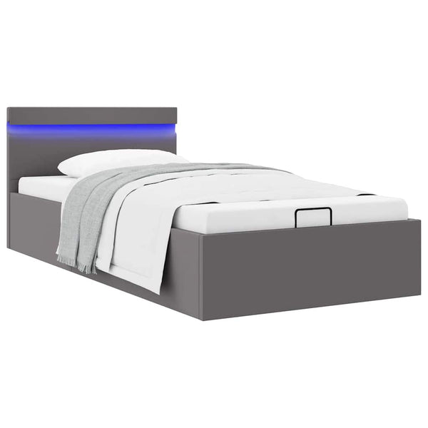 Bett mit Bettkasten Hydraulisch LED Grau Kunstleder 90x200 cm