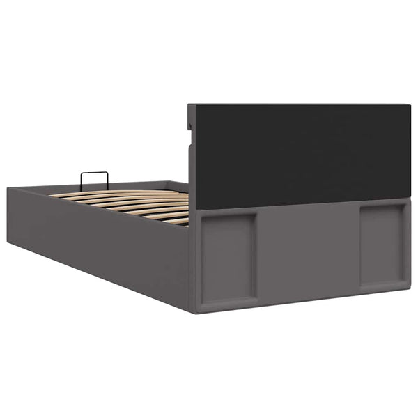 Bett mit Bettkasten Hydraulisch LED Grau Kunstleder 100x200 cm