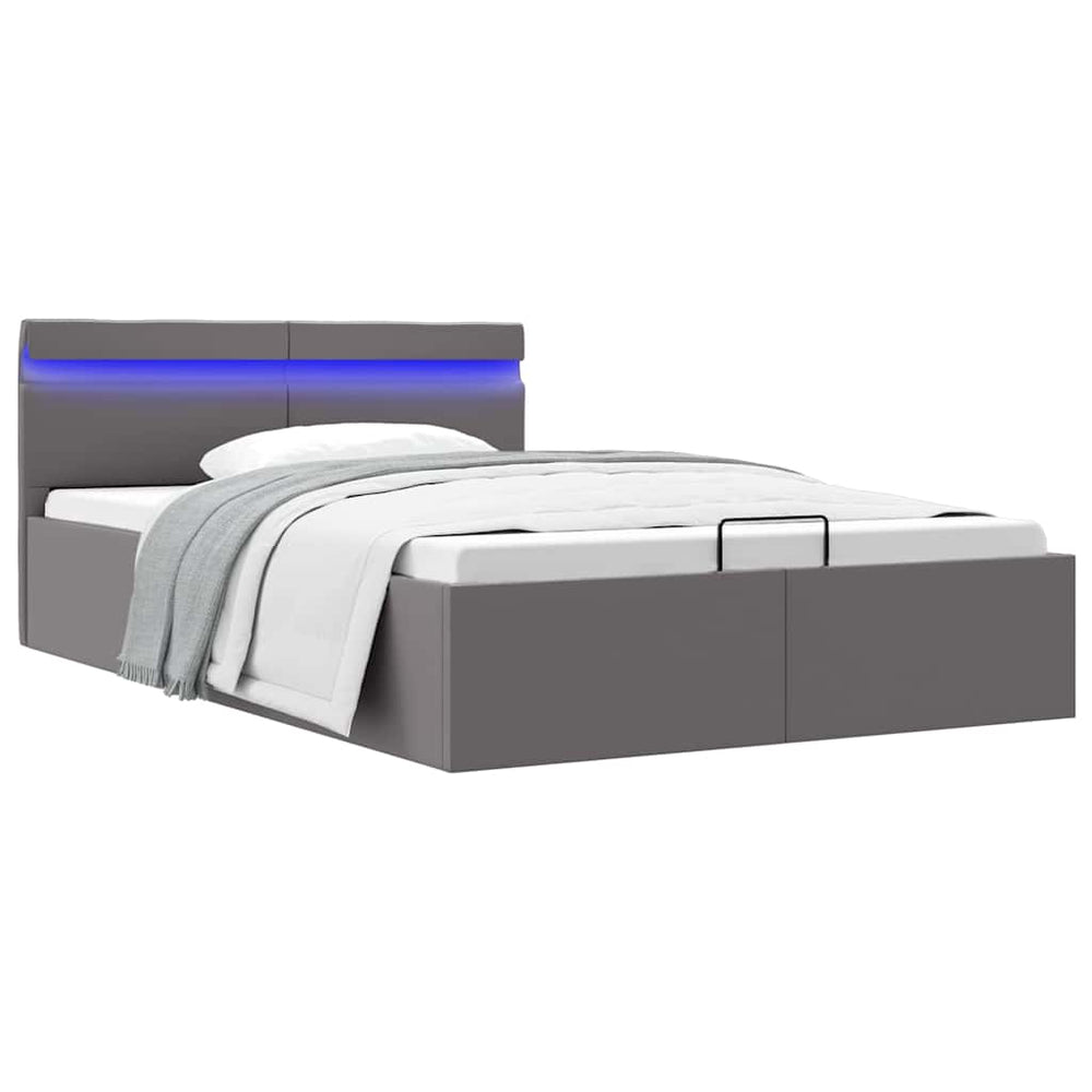 vidaXL Bed with Storage Hydraulic LED Grey Faux Leather 120x200 cm