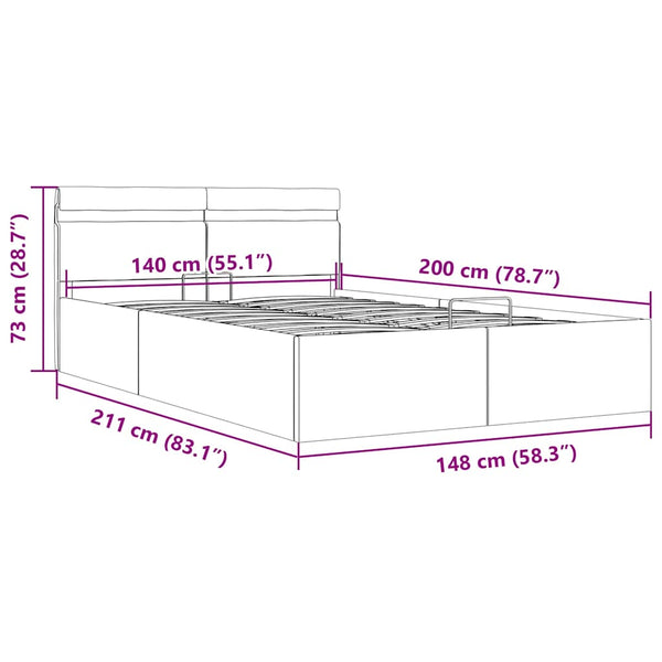 Bett mit Bettkasten Hydraulisch LED Grau Kunstleder 140x200 cm