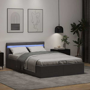 Bett mit Bettkasten Hydraulisch LED Grau Kunstleder 140x200 cm