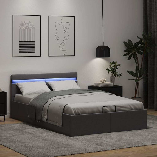 Bett mit Bettkasten Hydraulisch LED Grau Kunstleder 140x200 cm