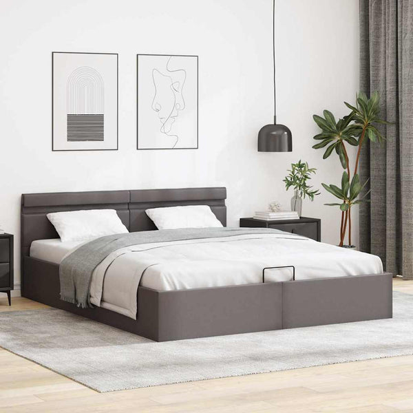 Bett mit Bettkasten Hydraulisch LED Grau Kunstleder 160x200 cm