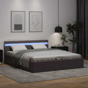 Bett mit Bettkasten Hydraulisch LED Grau Kunstleder 160x200 cm
