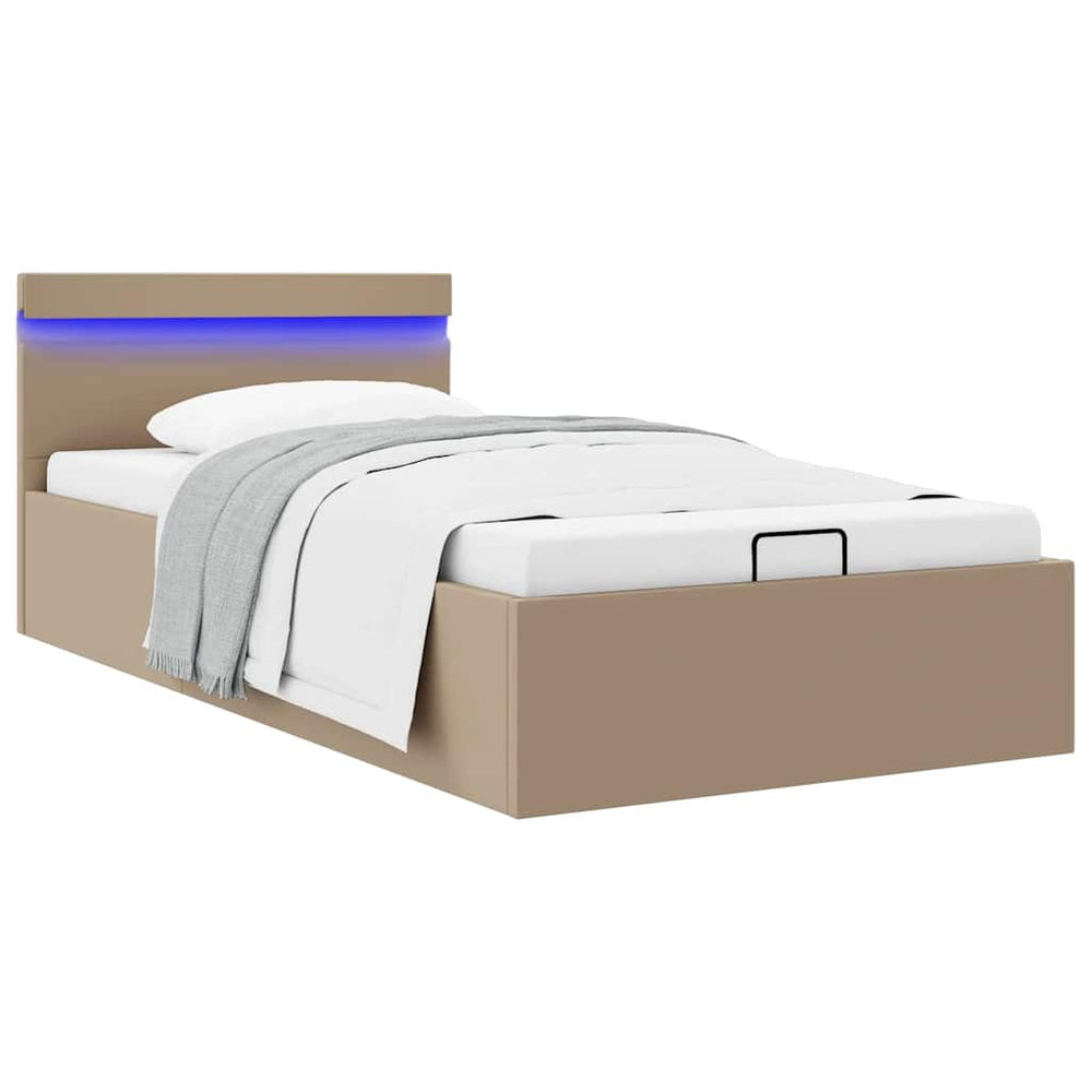 vidaXL Bed with Storage and LED Light Cappuccino Brown Faux Leather 100x200 cm