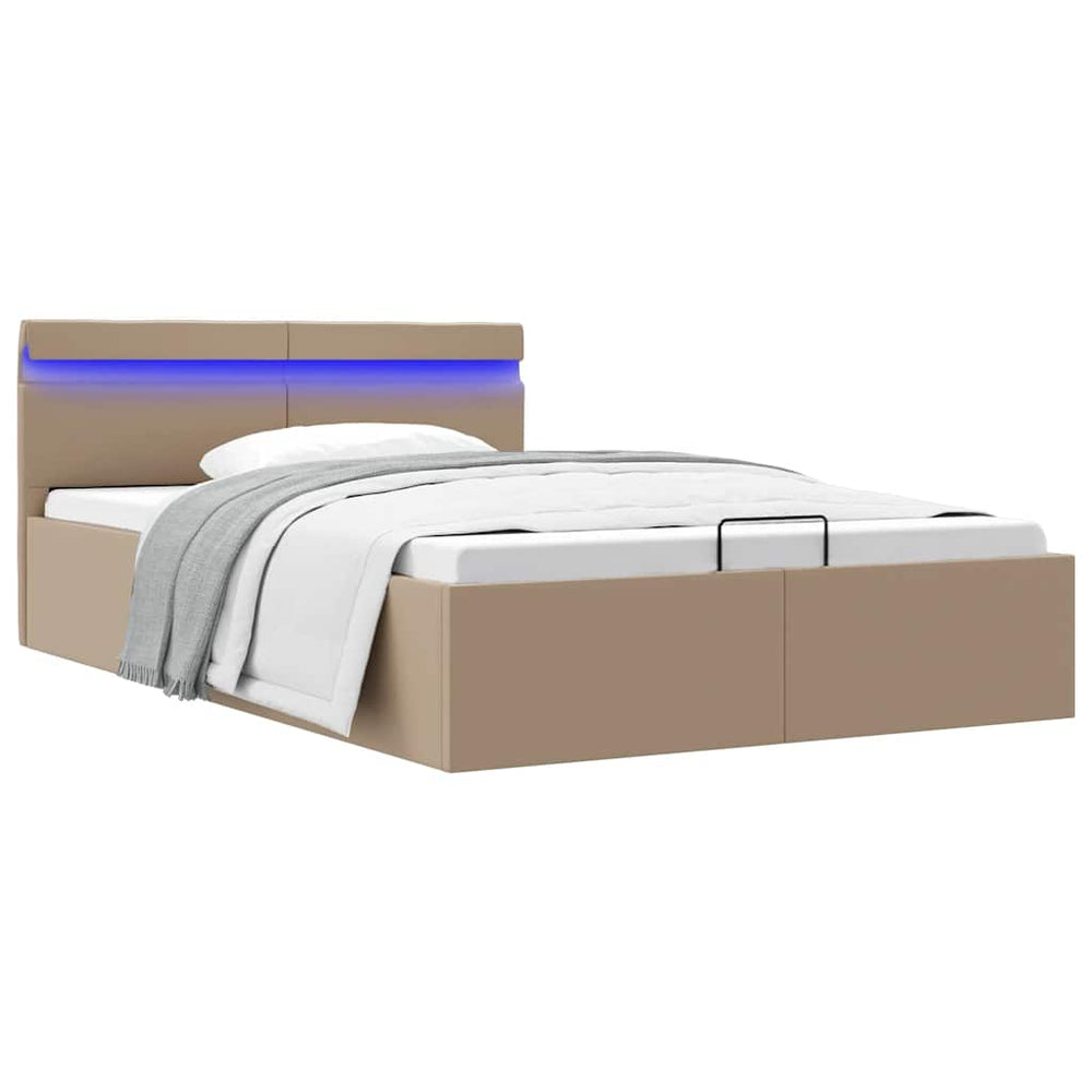 vidaXL Storage Bed with LED Cappuccino Brown Faux Leather 120x200 cm