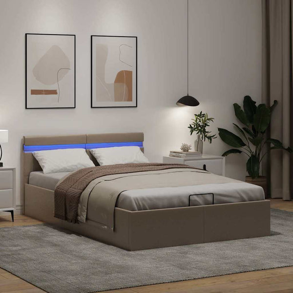 Stauraumbett mit LED Cappuccino-Braun Kunstleder 140×200cm