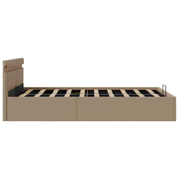 Stauraumbett mit LED Cappuccino-Braun Kunstleder 140×200cm