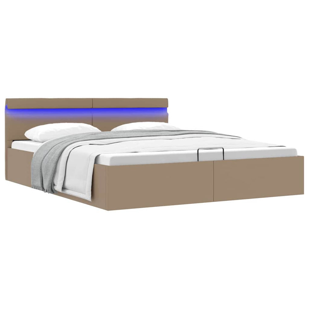 vidaXL LED Storage Bed Cappuccino Brown Faux Leather 160x200cm