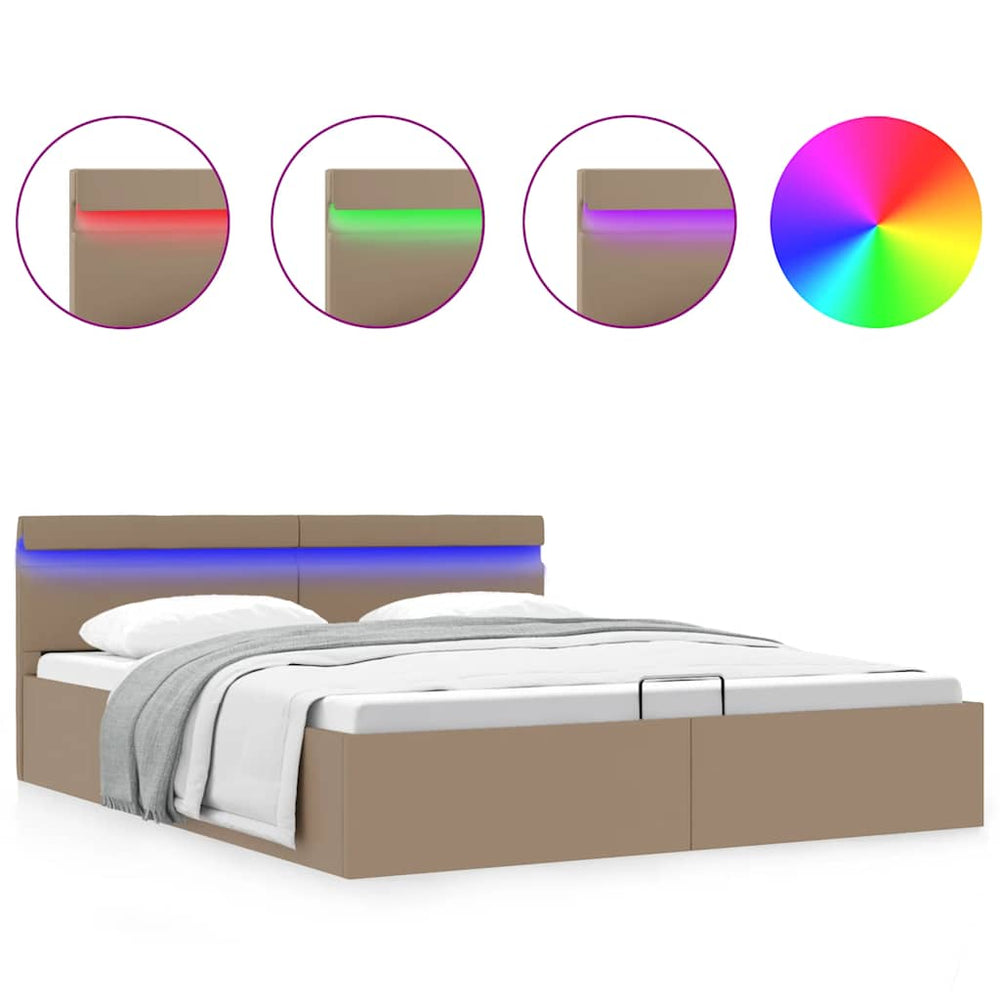 Stauraumbett mit LED Cappuccino-Braun Kunstleder 180×200cm