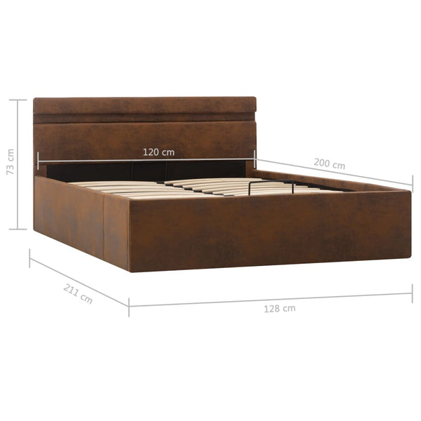 Bett mit Bettkasten Hydraulisch mit LED Braun Stoff 120x200 cm