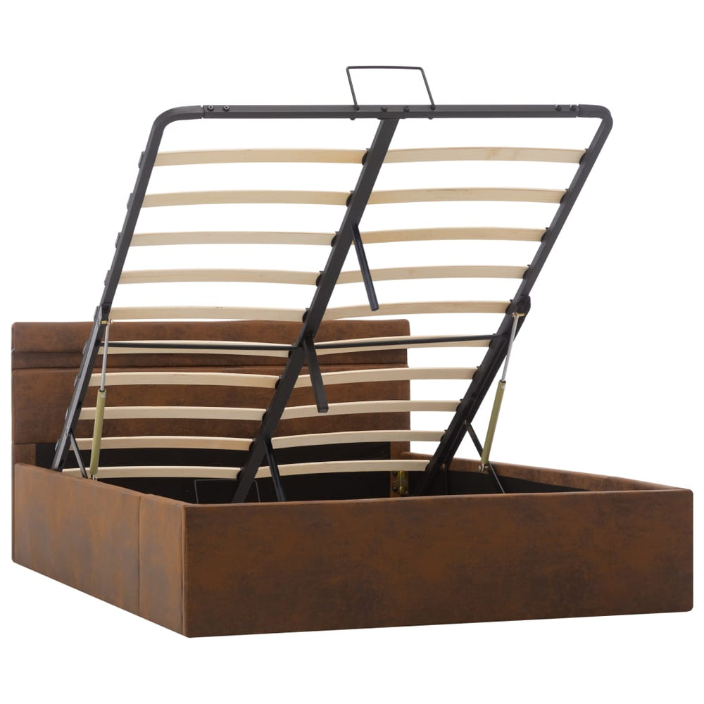 vidaXL Hydraulic LED Fabric Bed with Storage Brown 120x200 cm
