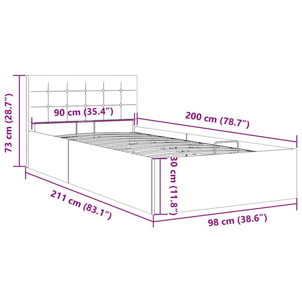 Stauraumbett Hydraulisch Dunkelgrau Stoff 90×200 cm