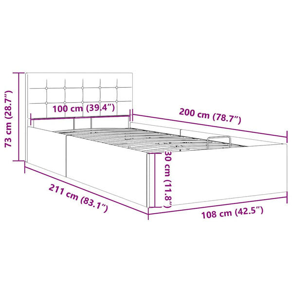 vidaXL Lit coffre hydraulique gris foncé tissu 100x200 cm