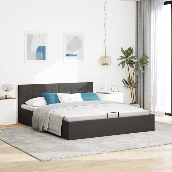 vidaXL Lit de rangement hydraulique gris foncé en tissu 160x200 cm