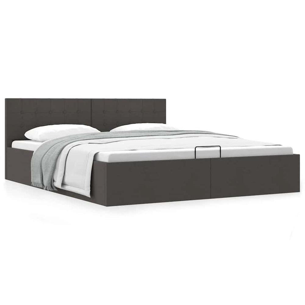 vidaXL Lit de rangement hydraulique gris foncé en tissu 160x200 cm