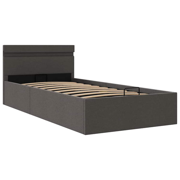 Bett mit Bettkasten Hydraulisch LED Dunkelgrau Stoff 90x200 cm