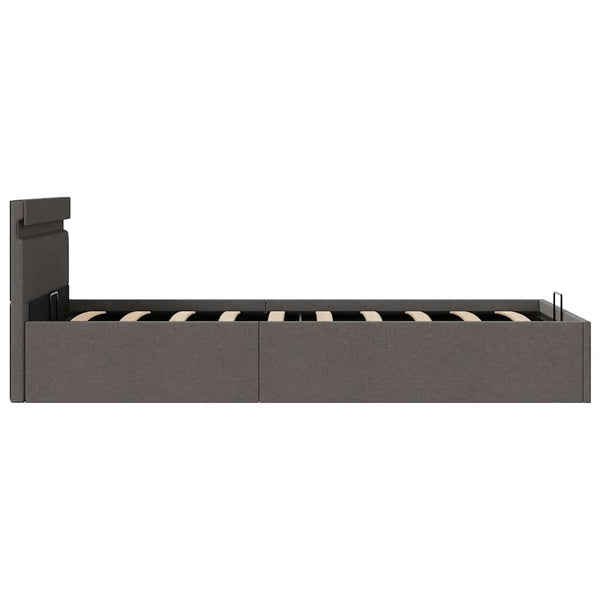 Bett mit Bettkasten Hydraulisch LED Dunkelgrau Stoff 90x200 cm