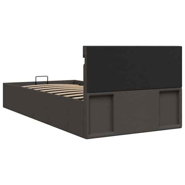 Bett mit Bettkasten Hydraulisch LED Dunkelgrau Stoff 90x200 cm