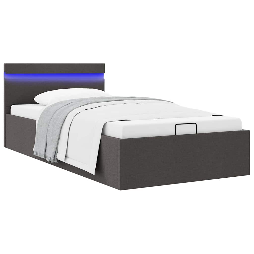 Bett mit Bettkasten Hydraulisch LED Dunkelgrau Stoff 90x200 cm