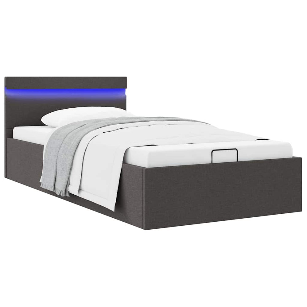 vidaXL Bed with Storage Hydraulic LED Dark Grey Fabric 100x200 cm