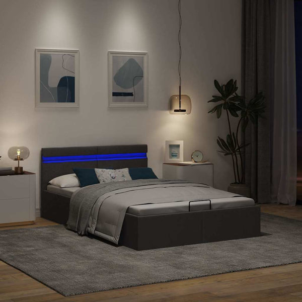 Bett mit Bettkasten Hydraulisch LED Dunkelgrau Stoff 120x200 cm