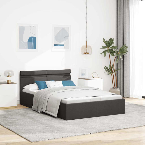 Bett mit Bettkasten Hydraulisch LED Dunkelgrau Stoff 140x200 cm