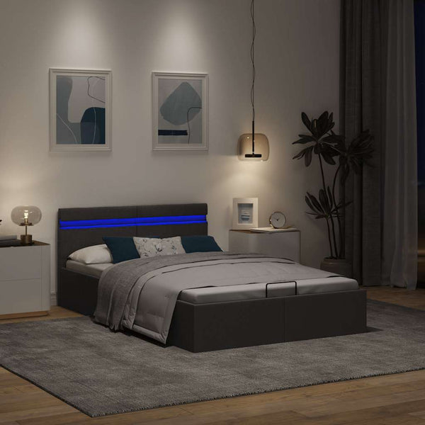 Bett mit Bettkasten Hydraulisch LED Dunkelgrau Stoff 140x200 cm