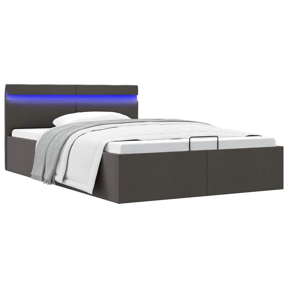 vidaXL Storage Bed with Hydraulic LED Dark Grey Fabric 140x200 cm